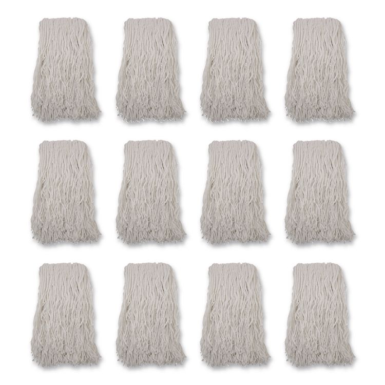 Banded Rayon Cut-End Mop Heads, #24, White, 1.25" Headband, 12/Carton