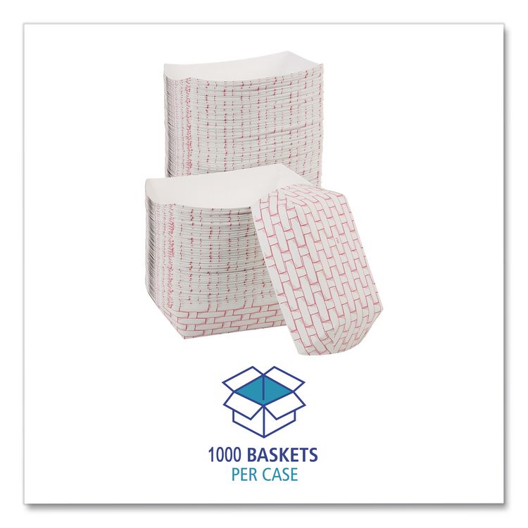 Paper Food Baskets, 1 lb Capacity, Red/White, 1,000/Carton
