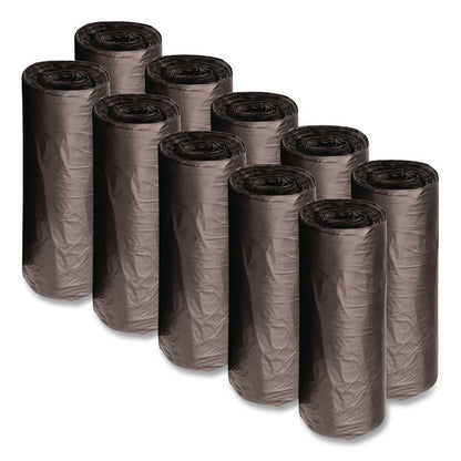 Recycled Low-Density Polyethylene Can Liners, 60 gal, 1.2 mil, 38" x 58", Black, Perforated, 10 Bags/Roll, 10 Rolls/Carton