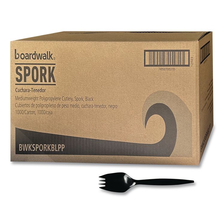 Mediumweight Polypropylene Cutlery, Spork, Plastic, Black, 1,000/Carton