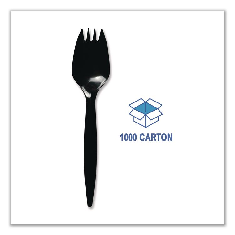 Mediumweight Polypropylene Cutlery, Spork, Plastic, Black, 1,000/Carton