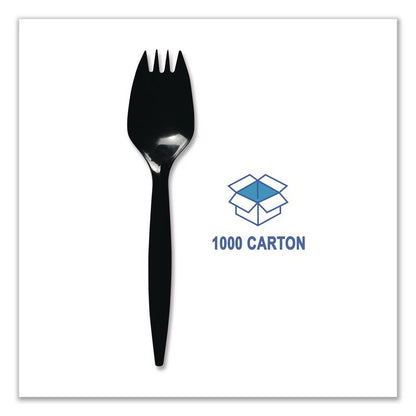 Mediumweight Polypropylene Cutlery, Spork, Plastic, Black, 1,000/Carton