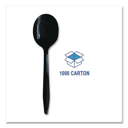 Heavyweight Polypropylene Cutlery, Soup Spoon, Plastic, Black, 1,000/Carton