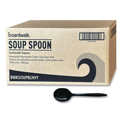 Heavyweight Polypropylene Cutlery, Soup Spoon, Plastic, Black, 1,000/Carton