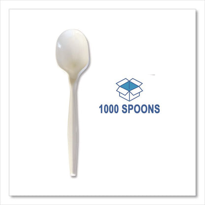 Mediumweight Polypropylene Cutlery, Soup Spoon, 4.86", Plastic, White, 1,000/Carton