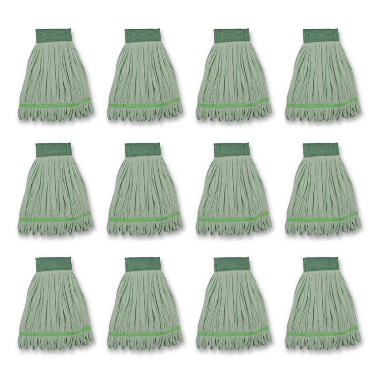 Microfiber Looped-End Wet Mop Heads, Medium, Green, 12/Carton