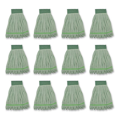 Microfiber Looped-End Wet Mop Heads, Medium, Green, 12/Carton