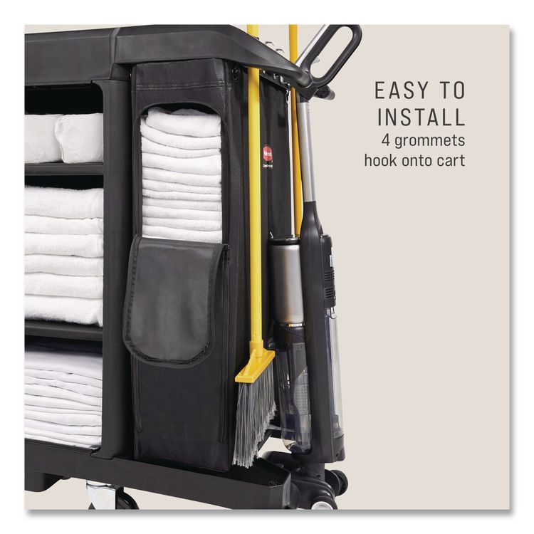 Side Load Linen Bag for Rubbermaid Commercial 2202581, 2202527, 2202587 Carts, 3.7 Bushels, 9 x 21.1 x 33, Black, 4/CT