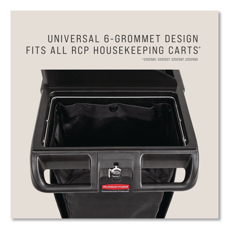 Fabric Cleaning Cart Bag for Rubbermaid Commercial Housekeeping and Janitorial Carts, 30 gal, 10.5 x 16.8 x 33, Black, 4/CT
