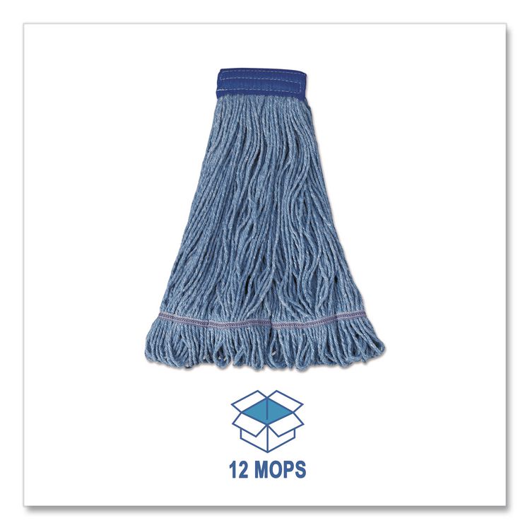 Super Loop Wet Mop Head, Cotton/Synthetic Fiber, 5" Headband, X-Large Size, Blue, 12/Carton