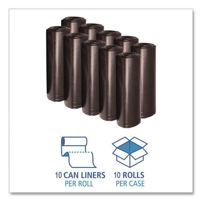 Recycled Low-Density Polyethylene Can Liners, 60 gal, 1.6 mil, 38" x 58", Black, Perforated, 10 Bags/Roll, 10 Rolls/Carton