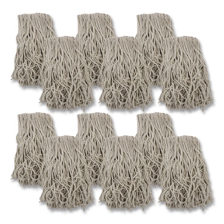 Banded Mop Head, Cotton, Cut-End, White, 16 oz, 12/Carton