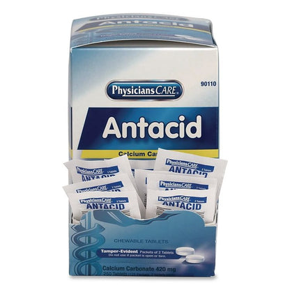 Over the Counter Antacid Medications for First Aid Cabinet, 2 Tablets/Packet, 125 Packets/Box
