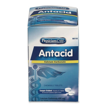 Over the Counter Antacid Medications for First Aid Cabinet, 2 Tablets/Packet, 125 Packets/Box