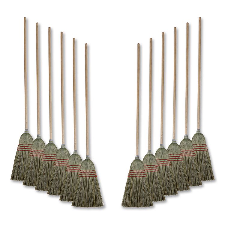 Mixed Fiber Maid Broom, Mixed Fiber Bristles, 55" Overall Length, Natural, 12/Carton