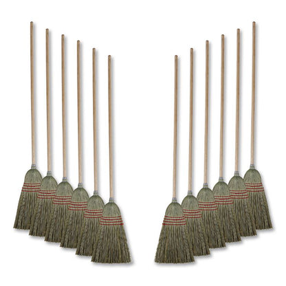 Mixed Fiber Maid Broom, Mixed Fiber Bristles, 55" Overall Length, Natural, 12/Carton