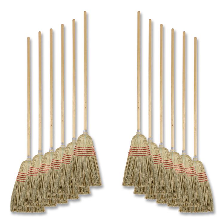 Parlor Broom, Yucca/Corn Fiber Bristles, 56" Overall Length, Natural, 12/Carton