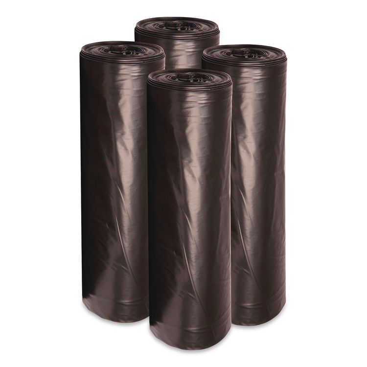 Low-Density Waste Can Liners, 56 gal, 0.6 mil, 43" x 47", Black, Perforated Roll, 25 Bags/Roll, 4 Rolls/Carton