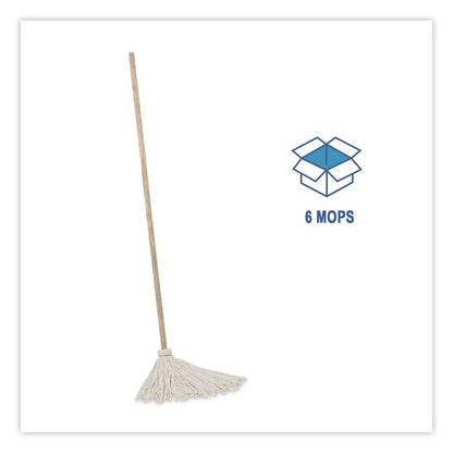 Handle/Deck Mops, #12 White Rayon Head, 48" Natural Wood Handle, 6/Pack