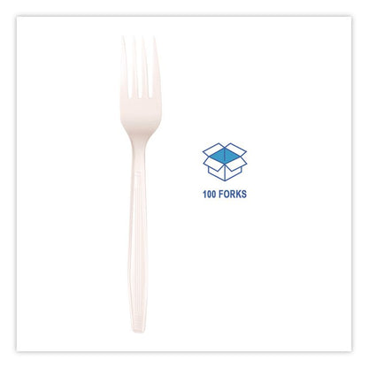 Mediumweight Polystyrene Cutlery, Fork, Plastic, White, 100/Box