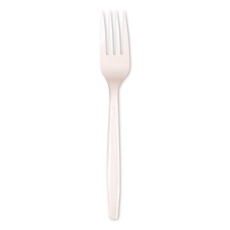 Mediumweight Polystyrene Cutlery, Fork, Plastic, White, 100/Box