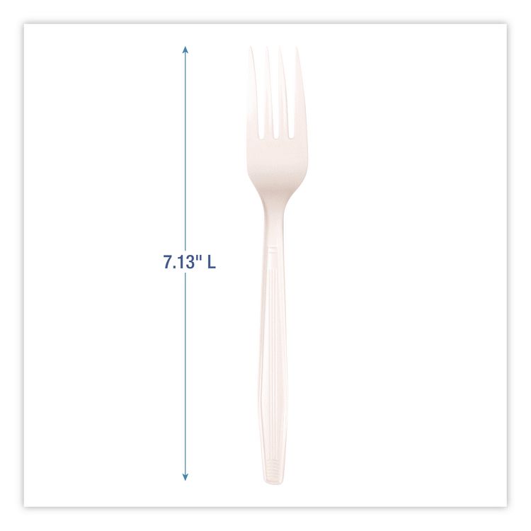 Mediumweight Polystyrene Cutlery, Fork, Plastic, White, 100/Box