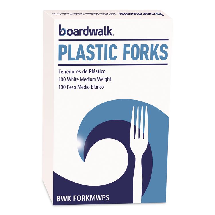 Mediumweight Polystyrene Cutlery, Fork, Plastic, White, 100/Box