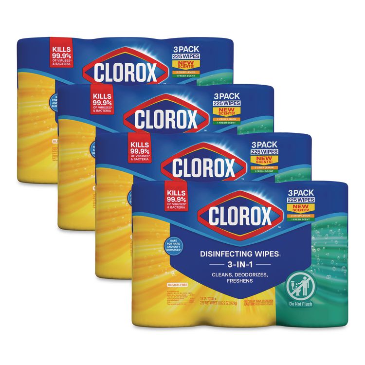 Disinfecting Wipes, Bleach Free Cleaning Wipes, 1-Ply, 7 x 8, Fresh Scent/Citrus Blend, White, 75/Canister, 3/Pack, 4/Carton