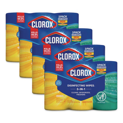 Disinfecting Wipes, Bleach Free Cleaning Wipes, 1-Ply, 7 x 8, Fresh Scent/Citrus Blend, White, 75/Canister, 3/Pack, 4/Carton