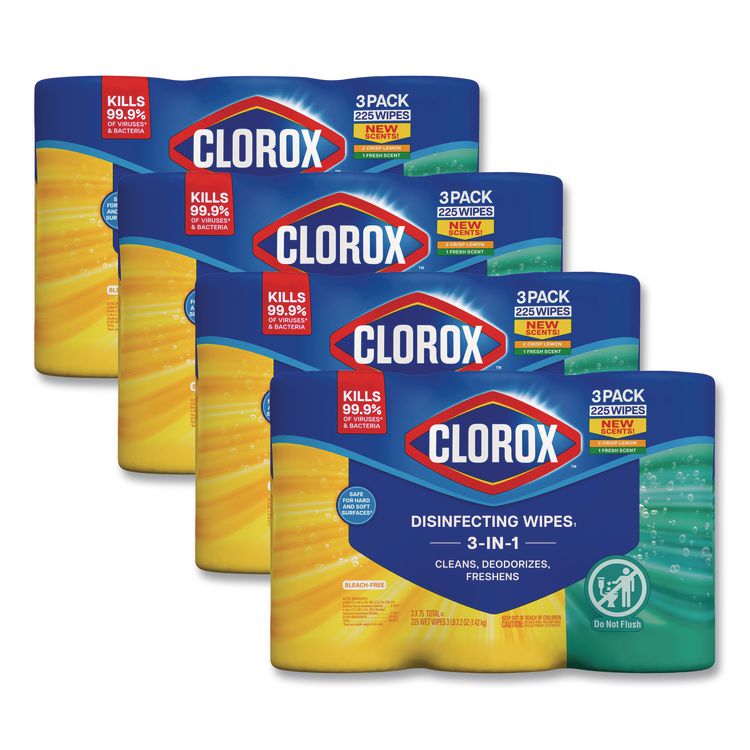 Disinfecting Wipes, Value Pack, Bleach Free Cleaning Wipes, 1-Ply, 7x8, Fresh Scent/Citrus Blend, White, 75/Canister, 3/Pack
