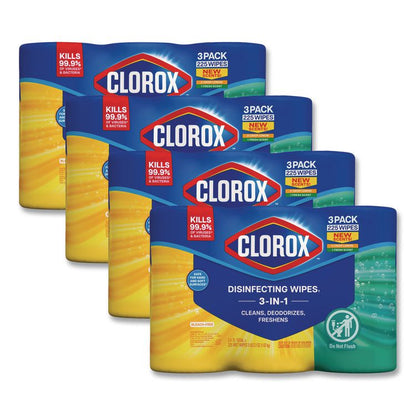 Disinfecting Wipes, Value Pack, Bleach Free Cleaning Wipes, 1-Ply, 7x8, Fresh Scent/Citrus Blend, White, 75/Canister, 3/Pack