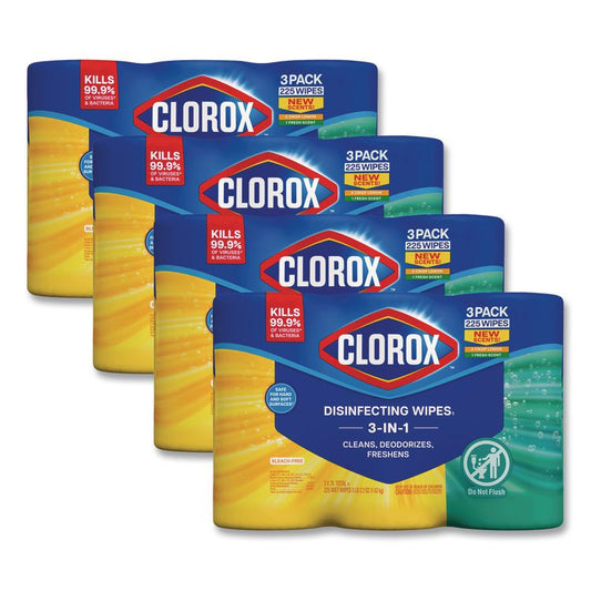 Disinfecting Wipes, Value Pack, Bleach Free Cleaning Wipes, 1-Ply, 7x8, Fresh Scent/Citrus Blend, White, 75/Canister, 3/Pack