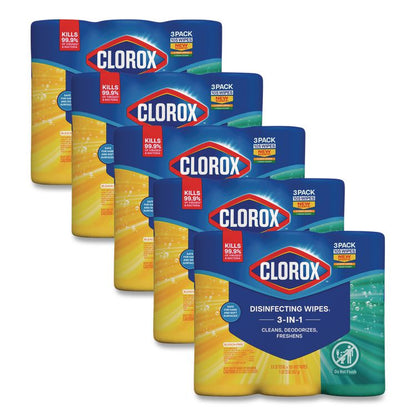 Disinfecting Wipes, Cleaning Wipes, 1-Ply, 7 x 8, Fresh Scent/Citrus Blend, 35/Canister, 3/Pack, 5 Packs/Carton