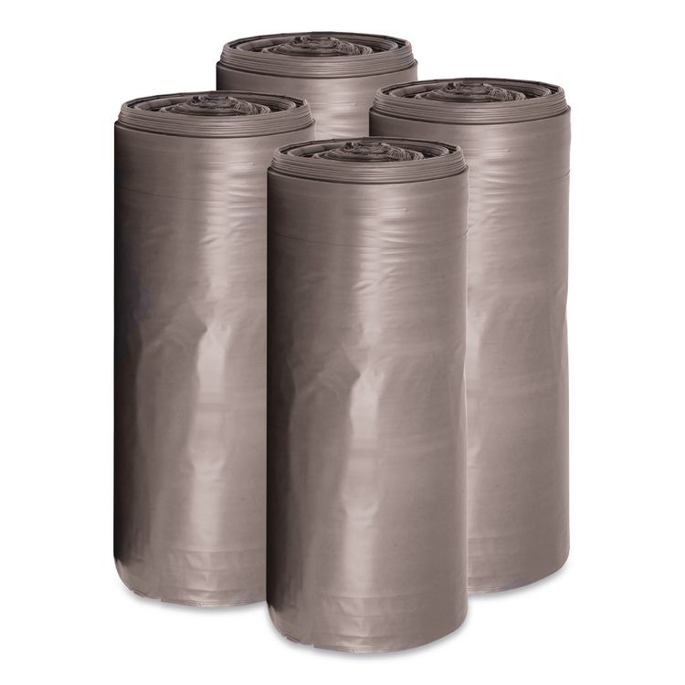 Low-Density Waste Can Liners, 33 gal, 1.1 mil, 33" x 39", Gray, Perforated Roll, 25 Bags/Roll, 4 Rolls/Carton