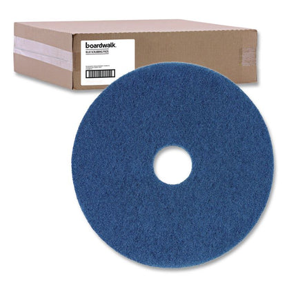 Scrubbing Floor Pads, 14" Diameter, Blue, 5/Carton