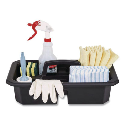 Cleaning Caddy, Compatible with Full Size and Compact Housekeeping Carts, Plastic, Black, 6/Carton