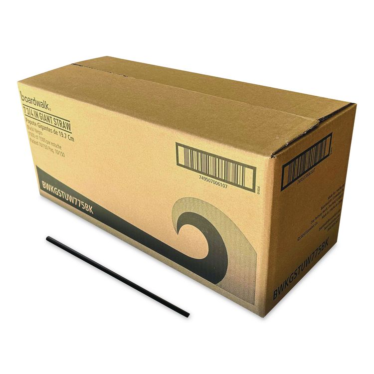 Giant Straws, 7.75", Polypropylene, Black, 150/Pack, 10 Packs/Carton