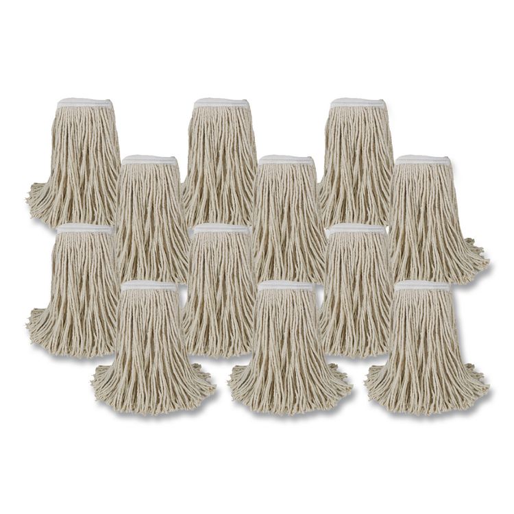 Banded Cotton Mop Heads, Cut-End, 20 oz, White, 12/Carton