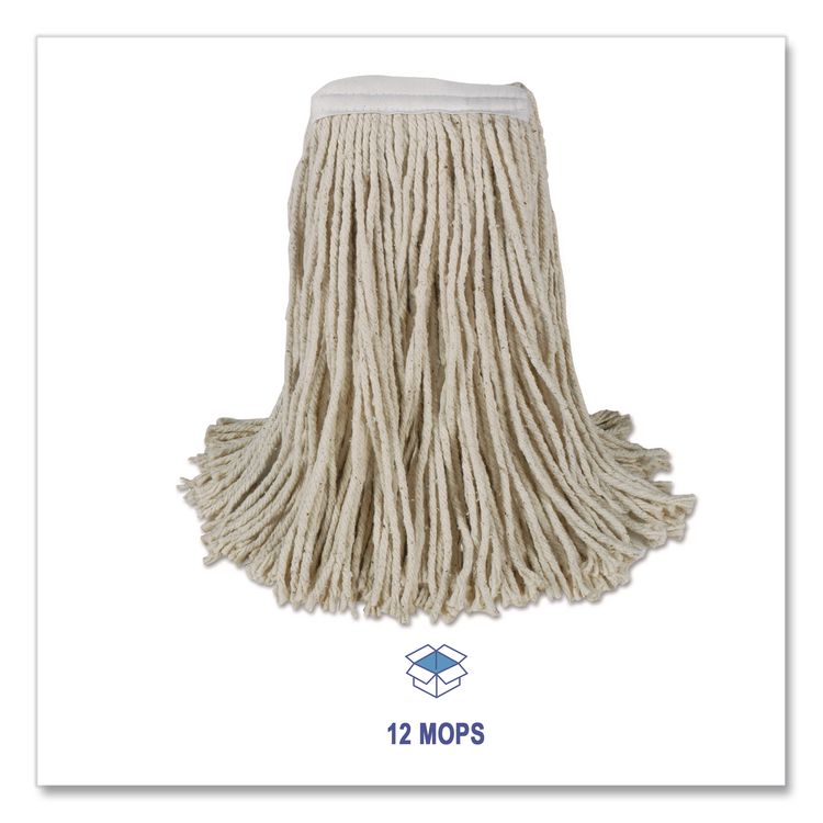 Banded Cotton Mop Heads, Cut-End, 20 oz, White, 12/Carton