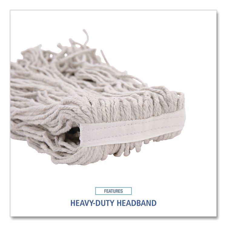 Banded Cotton Mop Heads, Cut-End, 20 oz, White, 12/Carton