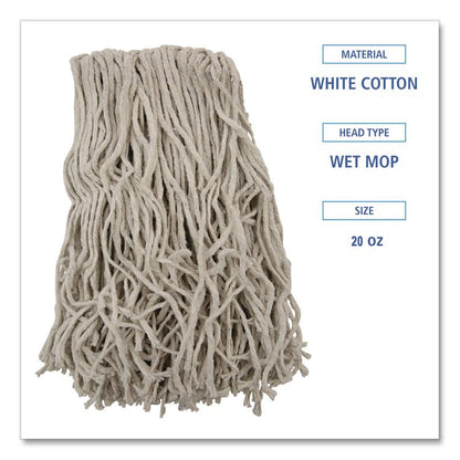 Banded Cotton Mop Heads, Cut-End, 20 oz, White, 12/Carton