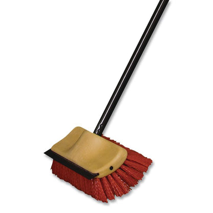 Bi-Level Floor Scrub Brush, Red Polypropylene Bristles, 10" Brush, 54" Black Metal Handle
