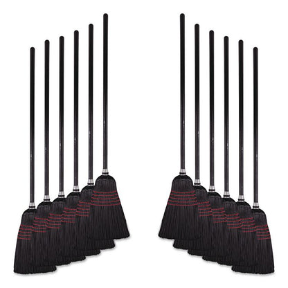 Flagged Tip Poly Bristle Janitor Brooms, 10 x 58.5, Wood Handle, Natural/Black, 12/Carton