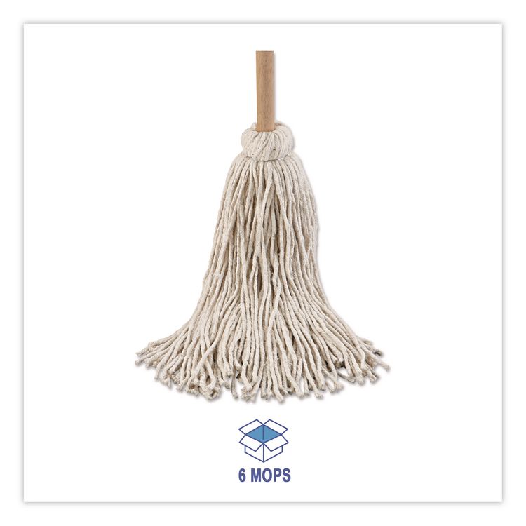 Handle/Deck Mop, #32 White Cotton Head, 54" Natural Wood Handle, 6/Pack
