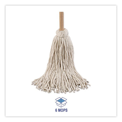 Handle/Deck Mop, #32 White Cotton Head, 54" Natural Wood Handle, 6/Pack