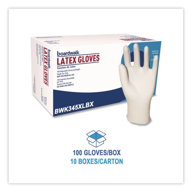General-Purpose Latex Gloves, Powder-Free, X-Large, 4.4 mil Thick, 9.5" Long, Natural, 100/Box, 10 Boxes/Carton