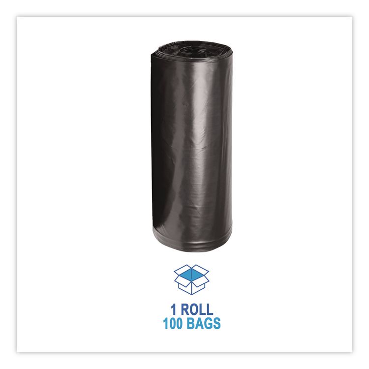 Reprocessed Resin Can Liners, 60 gal, 1.5 mil, 38 x 58, Black, Perforated Roll, 100/Carton