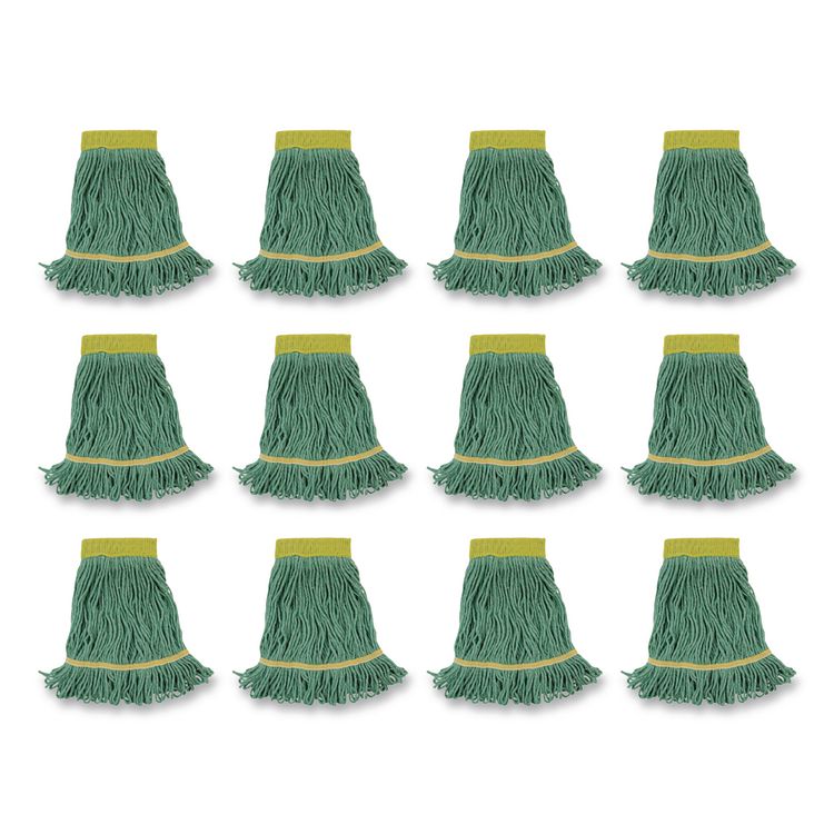 Super Loop Wet Mop Head, Cotton/Synthetic Fiber, 5" Headband, Small Size, Green, 12/Carton