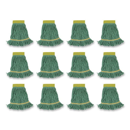 Super Loop Wet Mop Head, Cotton/Synthetic Fiber, 5" Headband, Small Size, Green, 12/Carton