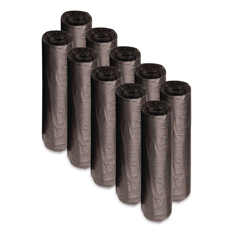 Recycled Low-Density Polyethylene Can Liners, 45 gal, 0.8 mil, 40" x 48", Black, Perforated, 10 Bags/Roll, 10 Rolls/Carton